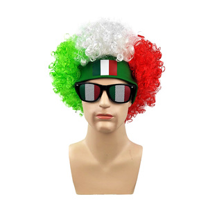HLC ODM Peluca Afro para Fanáticos del Equipo Nacional de Fútbol de Portugal y Bélgica, Accesorio para la Cabeza con Cabello Rizado y Gafas de Sol, Artículos Promocionales para Deportes y Eventos - Product Image 2
