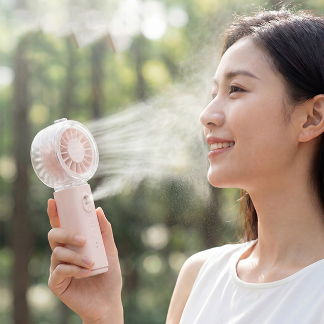 Outdoor Summer Portable USB Rechargeable Battery Fan Personal Mist air Cooling Water Mini Handheld Fan Karabiner Desk Use