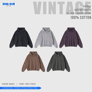 Sweat à capuche vintage personnalisé style hip-hop pour homme, en coton épais, design à effet deux pièces, coupe ample pour l'automne - Product Image 4