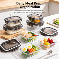 Boîte à bento carrée en verre de 520 ml, compatible micro-ondes et lave-vaisselle, réutilisable, pour la préparation et l'organisation des repas des étudiants