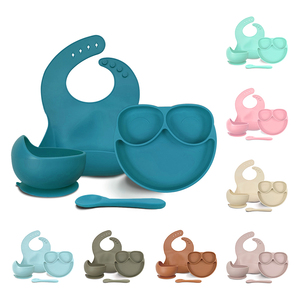 <span class=keywords><strong>Vaisselle</strong></span> OEM ODM pour bébé ensemble d'alimentation bol à dîner en silicone pour tout-petits assiette à ventouse avec cuillère couverts avec logo personnalisé usine - Product Image 1