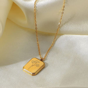 Collier Fleur de Naissance pour Fille, Plaqué Or 18K et Gravé, Pendentif Fleur Personnalisé, Simple - Product Image 2