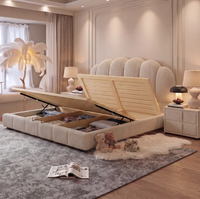 Cadre de lit double king size moderne et luxueux, rembourré en tissu, mobilier de chambre à coucher au design minimaliste pour maison et villa