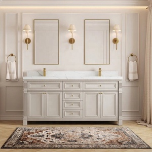 Tradizionale americano doppio lavabo da bagno Beige Set di lusso Freestanding armadietto <span class=keywords><strong>con</strong></span> <span class=keywords><strong>specchio</strong></span> classico stile europeo Shaker - Product Image 1