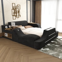 Multifunktionales Modernes Smart-Stoffbett in Queen/King-Größe mit Elektrischer Massage, Schlafzimmermöbel, Verstellbares Bett mit TV-Schrank