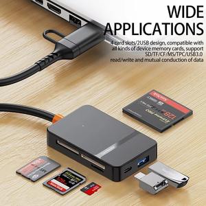 Lecteur de cartes USB 4-en-1 à double tête Supports <span class=keywords><strong>Sd</strong></span> Tf Cf Ms <span class=keywords><strong>Compact</strong></span> <span class=keywords><strong>Flash</strong></span> Card Adapter for Laptop Pc Multi Card Reader - Product Image 2