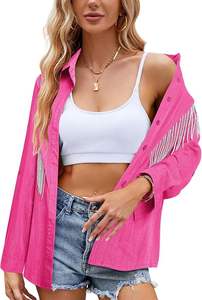 Camicia Elegante da <span class=keywords><strong>Donna</strong></span> Stile Western Personalizzata, Sexy e Casual, Manica Lunga con Colletto a Risvolto e Nappine, Paillettes Glitterate, Nera, 2026 - Product Image 2