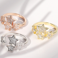 Bague étoile pentagramme scintillante 925 argent or Rose couleur fiançailles Zircon anneaux ouverts réglables pour fille femmes
