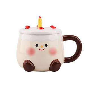 Cute Cartoon <b>Ceramic</b> <b>Mug</b> With Lid And Handle Birthday Gift For Home Use Single Cup Present - Product Image 3