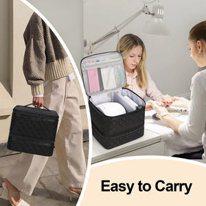 Relavel เคสจัดระเบียบยาทาเล็บสองชั้น32 + ที่เก็บขวดพร้อมซิปปิดไนลอนสีดำลายตัวอักษร-สำหรับชุดเล็บ - Product Image 6