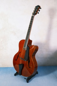 Guitarra Eléctrica Artesanal de 17 Pulgadas con Mástil de Arce, Cuerpo Hueco de Caoba Sólida, Tapa de Abeto, Estilo Violín, Personalizada Profesionalmente con Tapa de Ébano - Product Image 6