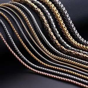 Chaîne de bijoux personnalisée de toutes tailles, plaqué or 18k, O Rolo Ball, Figaro, serpent, lien en acier inoxydable, pour collier