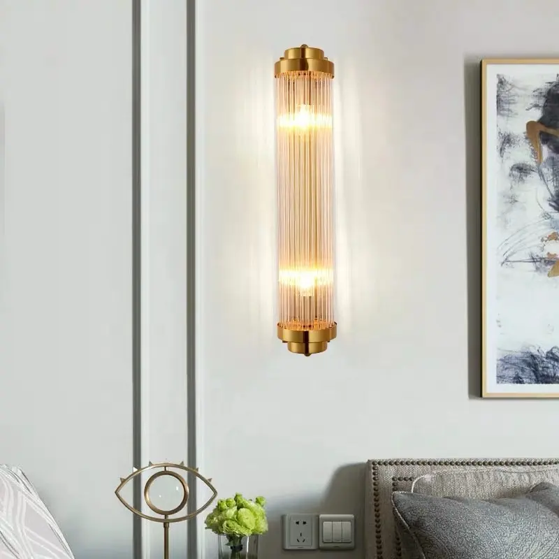 fancy indoor modern luxury antique brass crystal glass wall mounted lamp for living room hotel bathroom wall lights
