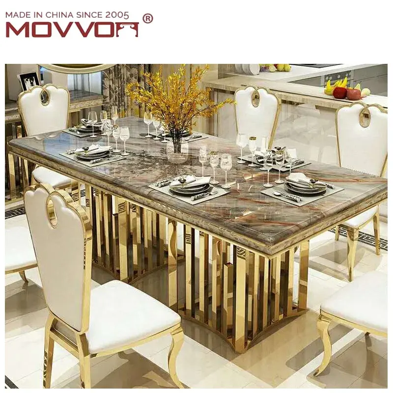 Оптовая продажа, современный прямоугольный мраморный стол с основанием из нержавеющей стали, роскошный обеденный стол с металлическими ножками