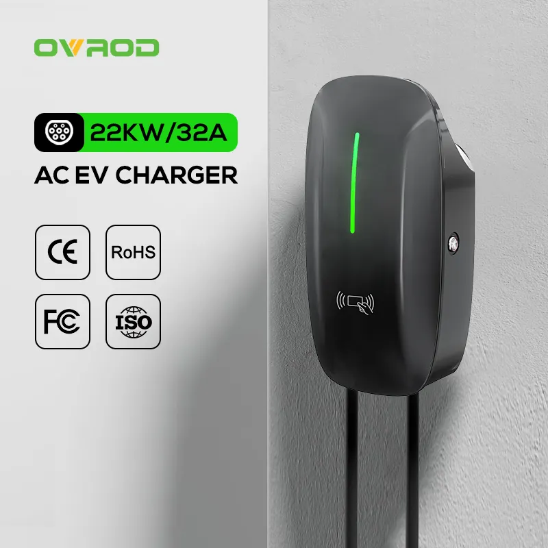 Ovrod Wallbox Charger 22kw Type 232a充電ステーションWifiアプリコントロールホルダー付き電気自動車AcEv充電器