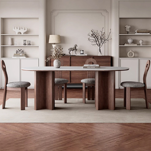 Bàn ăn gỗ hình bầu dục với đá thiêu kết thiết kế giữa thế kỷ Màu Gỗ Óc Chó căn hộ nhỏ phòng ăn nhà pj2404 - Product Image 3