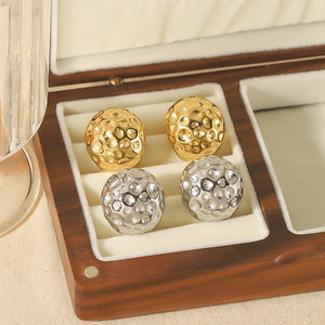 Pendientes de Botón con Textura de Lava Esférica, Acero Inoxidable Chapado en Oro de 18K, Joyería de Moda, Diseño Geométrico, Forma de Bola - Product Image 2