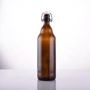 1000毫升翻盖琥珀色玻璃啤酒瓶，用于家庭酿造，带翻盖，用于啤酒和葡萄酒装瓶