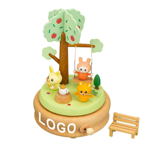 Carillon in Legno a Forma di Giostra con Animali, Movimento Musicale a Carica Manuale, Scatola Regalo con <span class=keywords><strong>Musica</strong></span>, Design Adorabile per Bambini e Decorazione Casa - Product Image 1