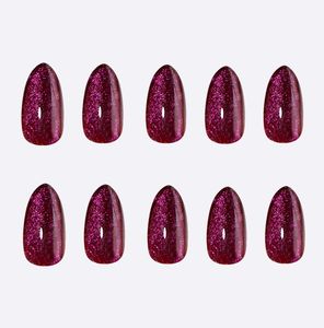 Faux ongles complets <span class=keywords><strong>en</strong></span> cristal violet rêveur, effet œil de chat, paillettes brillantes, particules transparentes, noires, brillantes, artificielles - Product Image 6