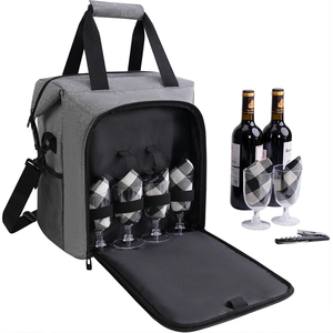 Sac isotherme pour vin de voyage, sac de transport pour 6 bouteilles avec compartiment isotherme et ensemble de pique-nique, pouvant accueillir deux services de vaisselle - Product Image 1
