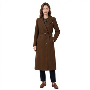 Elegan Long <b>Wool</b> Blend Trench <b>Coat</b> <b>With</b> <b>Belt</b> Double Breasted Notched Collar Full Sleeve Autumn Windproof Solid Color - Product Image 4