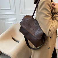 Sac fourre-tout grande capacité en cuir ciré rétro à motif alligator pour femme, avec deux sangles et fermeture éclair, idéal automne-printemps
