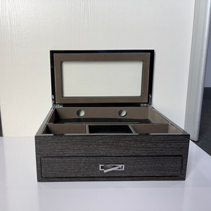 Boîte à montres carrée en bois artisanale DS avec motif imprimé, étui de rangement et de présentation pour montres et bijoux - Product Image 4