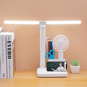 โคมไฟตั้งโต๊ะ LED แบบพับได้สองหัว USB ความสว่างสามระดับเสียบปลั๊กชาร์จ 1200mA โคมไฟอ่านหนังสือป้องกันดวงตา - Product Image 1