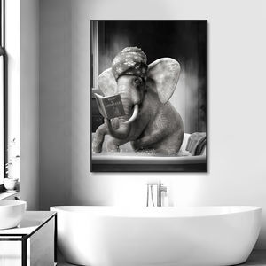 Salle de bain mur mignon drôle Animal affiche impression baignoire toilette humour toile peinture vache Panda lecture journal mur Art - Product Image 4