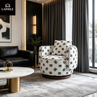 Fauteuil de salon de luxe bleu et blanc imprimé, rond, rembourré, avec dossier, idéal pour villa et salon