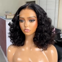 Perruque brésilienne à extensions de cheveux, 14 pouces, bouclée, lisse, courte, style bob, ondulée, résistante à la chaleur, sans colle, densité 180 %