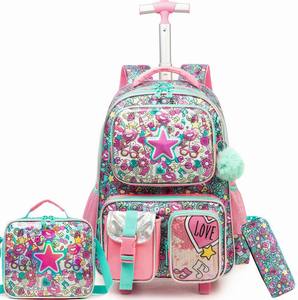Jasminestar Mochila Escolar <span class=keywords><strong>con</strong></span> <span class=keywords><strong>Ruedas</strong></span> Tipo Trolley para Niños y Niñas <span class=keywords><strong>con</strong></span> Lentejuelas y Bolsillo Multiusos - Product Image 2