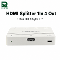 DQINFOS Répartiteur 1x4, 1 entrée 4 sorties, 4K30Hz EDID, Répartiteur vidéo HD 4K compatible avec moniteur, téléviseur, projecteur