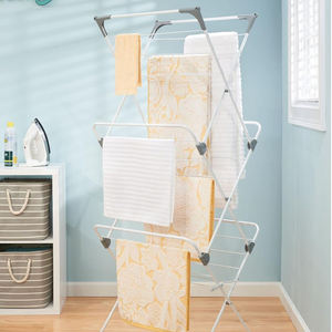 Portable grand métal pliable mobile <span class=keywords><strong>sèche</strong></span>-vêtements debout pliable blanchisserie vêtements étendoir support - Product Image 2