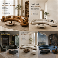 Ensemble de canapés modulaires incurvés de luxe, design moderne, sectionnel en forme de croissant, rembourré en velours capitonné, pour villas et appartements