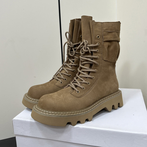 Stivali da <span class=keywords><strong>Donna</strong></span> in <span class=keywords><strong>Pelle</strong></span> Scamosciata a Metà Gamba per Autunno e Inverno, Casual e Versatili, con Plateau Rialzato e Lacci - Product Image 3