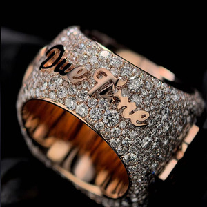 แหวนผู้ชาย GEMLOVE เครื่องประดับฮิปฮอป สแตนเลสสตีลเงาสีเงินสีทอง แฟชั่นประดับเพชรเต็มวง - Product Image 2