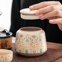Boîte à thé en céramique de style bohème avec motif floral orné, petit pot de rangement hermétique