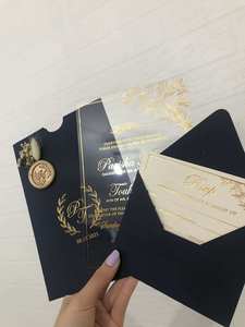Invitations personnalisées en acrylique transparent avec estampage à chaud or et argent pour baby shower et <span class=keywords><strong>mariage</strong></span>, avec enveloppe, sceau <span class=keywords><strong>de</strong></span> cire et fleurs séchées - Product Image 2