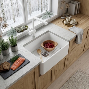 Lavello da cucina in ceramica bianco da 24 pollici, <span class=keywords><strong>a</strong></span> gola profonda, scanalato, stile rustico, <span class=keywords><strong>con</strong></span> frontale <span class=keywords><strong>a</strong></span> grembiule, <span class=keywords><strong>a</strong></span> vasca singola - Product Image 4