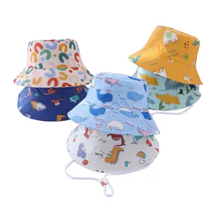 Topi Bucket Pelindung Matahari Penuh Bayi dan Balita Perempuan, Topi Pelindung Matahari Cetak Penuh Dapat Dibalik untuk Anak-anak
