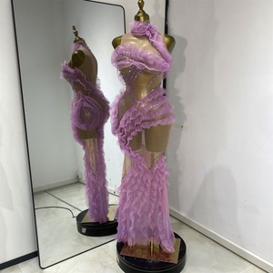 Nuovo Abito <span class=keywords><strong>da</strong></span> <span class=keywords><strong>Sera</strong></span> per Adulti, Vestito Trasparente in Rete con Strass Viola, Abbigliamento Sexy Notturno - Product Image 2