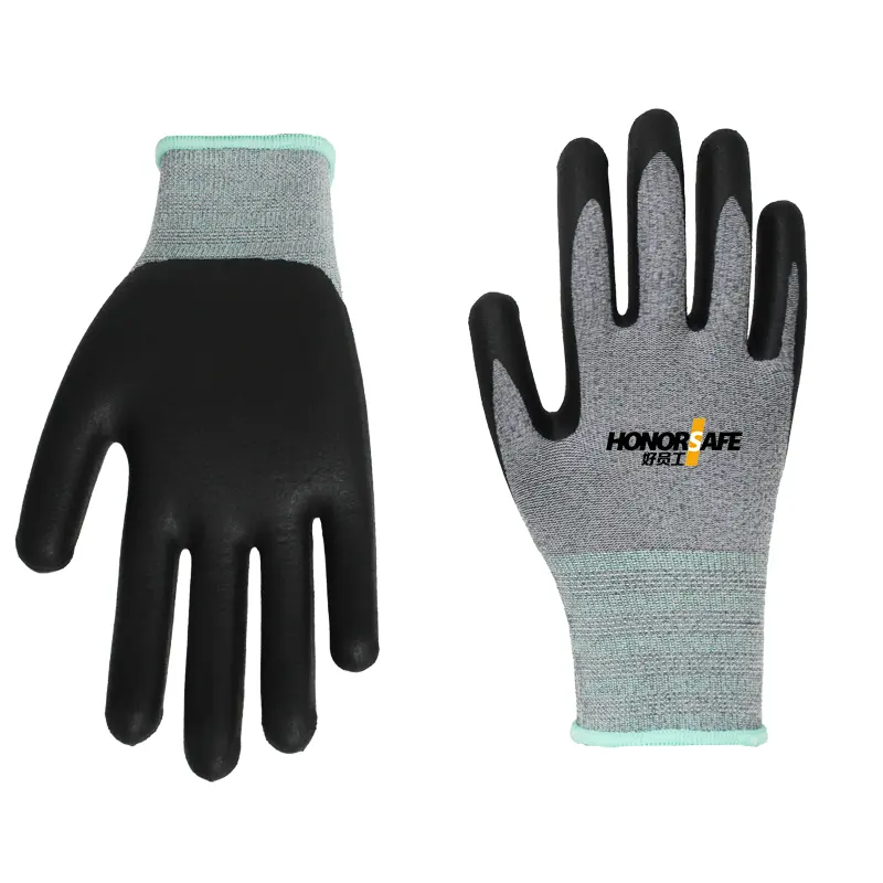 13 15 gauge seamless knit gloves soft liner black palm coated super micro foam finish work gloves
