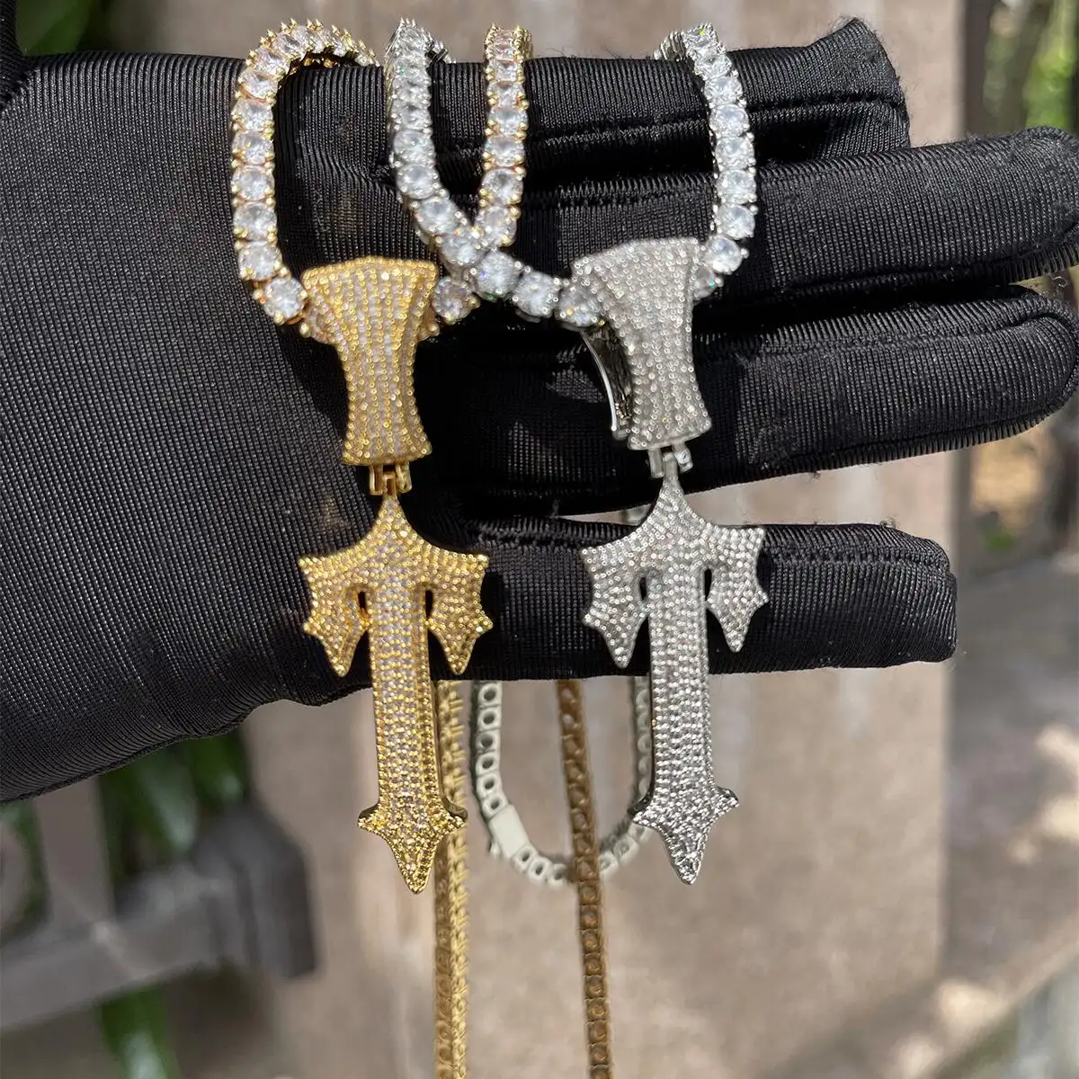 Promotion Sword Cross Pendant Necklace For Men Boy 5A Cubic Zirconia CZ Sparking Bling Iced Out Hip Hop Jewelry 2022 New Arrived