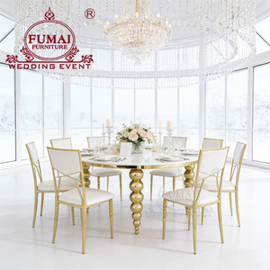Elegant Hotel Dining Wedding Furniture <b>Party</b> Decoration Round <b>Table</b> with Golden Stainless Steel Gourd Legs - Product Image 2