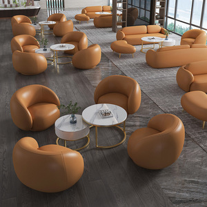 Modern Creative Leather Sofa Set Ingot Shaped Modular Office Sofa With Coffee Table For Business Club Reception And Negotiation - Product Image 3