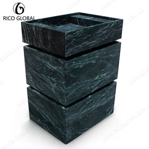 Meuble-lavabo rectangulaire en marbre vert foncé, vasque en pierre naturelle pour salle de bain d'hôtel - Product Image 2