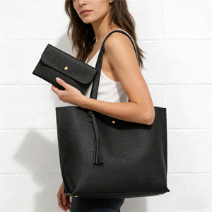 Juego de 2 Bolsos de Mano de Cuero PU con Borlas, <span class=keywords><strong>Color</strong></span> Sólido, Gran Capacidad, Bolsos de Hombro de Moda para Mujer - Product Image 6