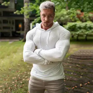 봄 남자 맞는 단색 풀오버 스트라이프 롱 라글란 슬리브 스웨터 남성용 체육관복 후드 스웨터